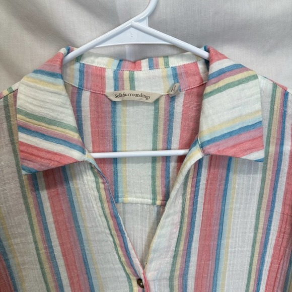 Soft Surroundings Button Up Tunic Long Sleeve Cotton Rainbow Stripes sz XS - Picture 2 of 9